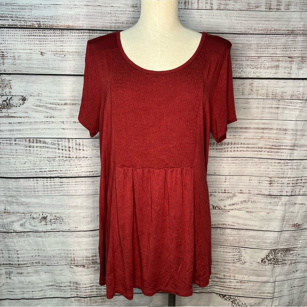 Torrid 2X Super‎ Soft Scoop Neck Smocked Front Panel Top Orange Rayon